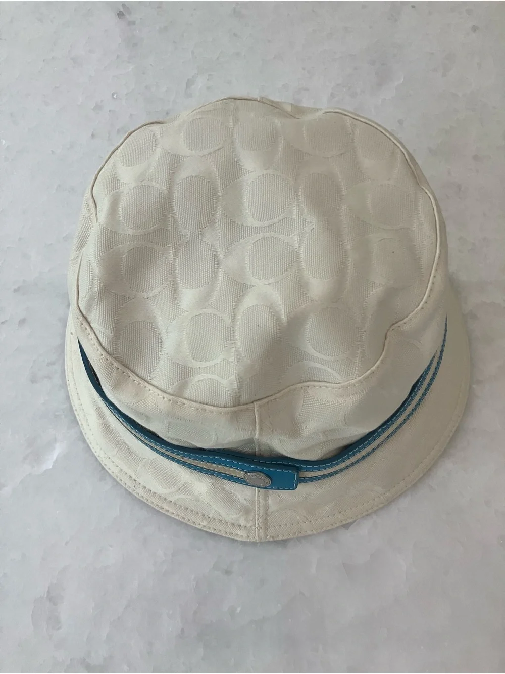 Coach Cream Bucket Hat with Teal Trim vintage